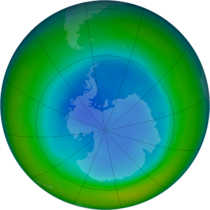 Antarctic ozone map for August 1993